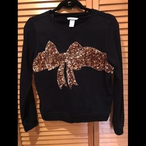 H&M Rose Gold Sequins Christmas Bow Sweater XSmall